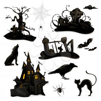 Halloween set of vector black silhouettes