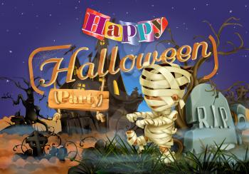 Happy Halloween party, mummy vector background
