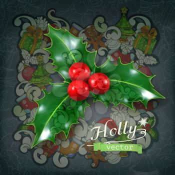 Holly traditional Christmas decoration, vector icon