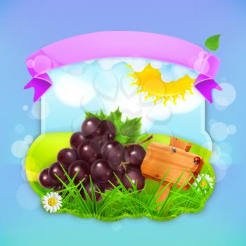 Fresh fruit label grape, vector illustration background for making design of a juice pack, jam jar etc