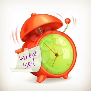 Wake up, alarm clock vector icon