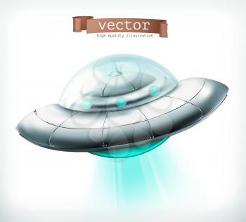 Unidentified flying object. UFO spacecraft 3d vector icon
