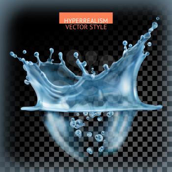 Water splash with transparency, hyperrealism vector style