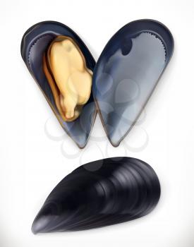 Mussels. 3d vector icon. Seafood, realism style
