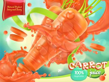Carrot vegetable. Healthy food. 3d realistic vector, package design