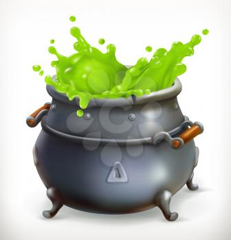 Pot. Witch Kitchen. Happy Halloween, 3d vector icon