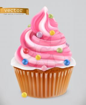 Cupcake, fairy cake. 3d realistic vector icon
