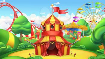 Circus tent. Amusement park. 3d vector landscape