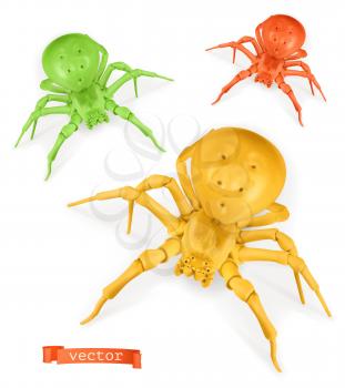 Halloween. Red, yellow and green spiders. Thomisidae 3d realistic vector icon