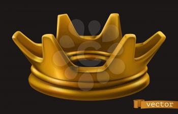 Old golden crown. 3d vector icon