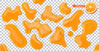 Orange juice drops. 3d realistic vector set