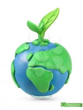 Earth Day icon. 3d vector object. Handmade plasticine art illustration