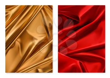 Gold and red textures. Foil, fabric. 3d vector realistic background