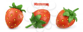 Strawberry summer fruit. Plasticine art illustration 3d vector icon set
