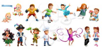 Children. Funny cartoon characters 3d vector icons set