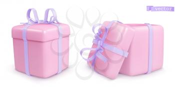 Gift box with a bow. 3d realistic vector icon
