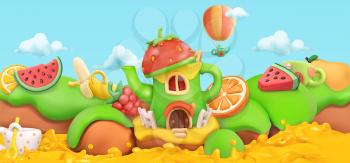 Sweet fruits. Cartoon landscape 3d vector background