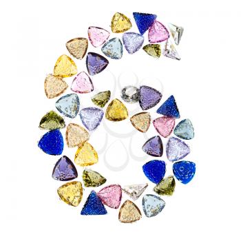 Gemstones numbers collection, figure 6. Isolated on white background.