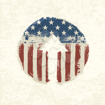 Grunge american flag themed up arrow symbol. Vector, EPS10
