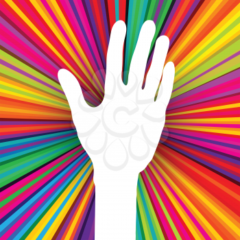 Hand silhouette on psychedelic colored abstract background. Vector, EPS 10
