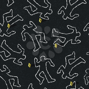 Crime scene seamless pattern with locations of evidence. Vector illustration, EPS10