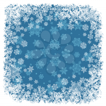 Snowflakes frame blue. Vector background, EPS8
