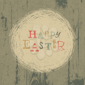 Happy easter vintage greeting card with nest symbol. Vector, EPS10
