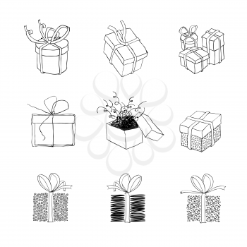 Gift box for xmas designs. Set of nine illustrations.Vector, EPS8