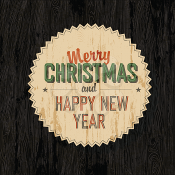 Merry Christmas Card With Dark Wooden Background, vector.