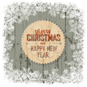 Merry Christmas greeting with wooden background, vector.
