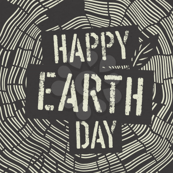 Happy Earth Day Logotype on Tree Rings Background. Template for Celebrating card