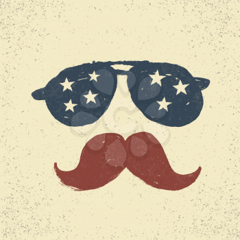 Sunglasses with stars and moustache. Tee print design