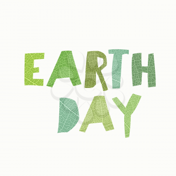 Earth Day Calebration Typography. Leaf cut letters. Abstract nature themed logotype for celebration. On white background, isolated.