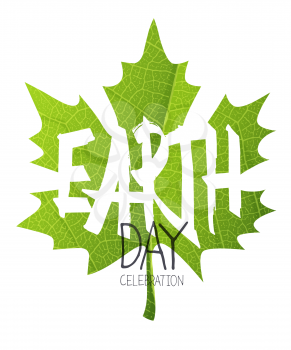 Happy Earth Day Poster. Green leaf. Leaf texture background