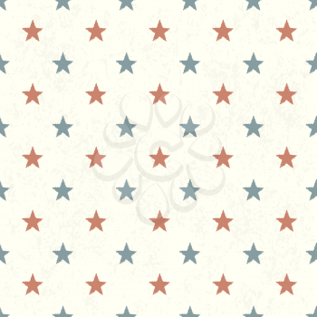 Red and Blue Stars on Textured Background. Seamless Pattern. 