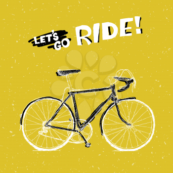 Bicycle Illustration with Phrase Let's Go Ride on Yellow Textured Background