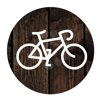 Bicycle minimalistic icon on aged wooden wall background