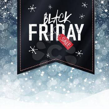 Black Friday sales Advertising Poster with Snow Fall Background. Christmas sale