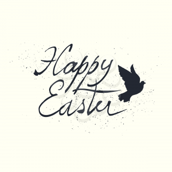 Easter Retro Design with Bird Silhouette. Hand drawn, grunge calligraphic symbol for Easter. 