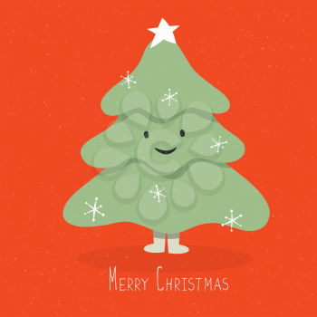 Happy and smile Christmas Tree Character. Vector cartoon illustration