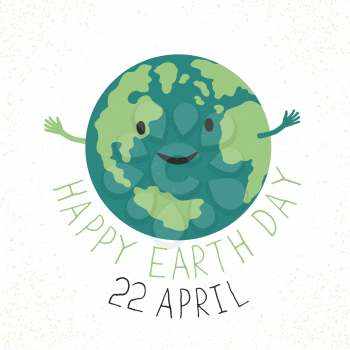 Earth Day Illustration. Earth smiling and reveals a hug. Grunge layers easily edited.