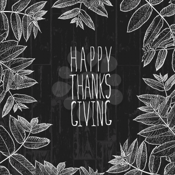 Happy Thanksgiving day design cover. Holiday background monochrome template. Vector vintage illustration. 