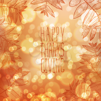 Happy Thanksgiving card design template. Blur autumn background. For holiday greeting cards designs and other projects.