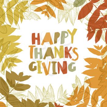 Happy Thanksgiving day design cover. Holiday background template. Vector illustration. Cartoon style.