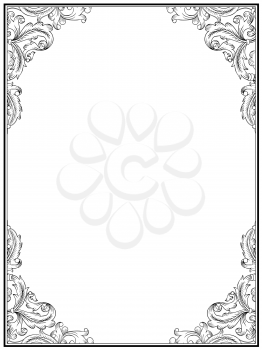 Vintage retro frame for design. Ornamental floral frame template. Black and White. Element for vintage designs, certificates, diplomas etc