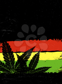 Marijuana silhouette. Rastafarian flag grunge background. With space for text for your projects
