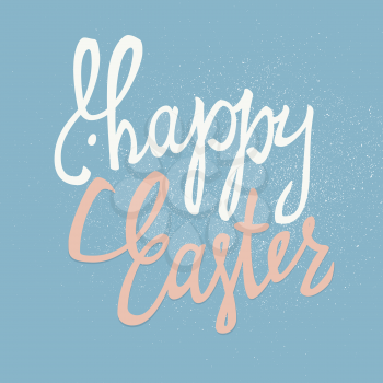 Happy Easter calligraphy with banny silhouette and texture effect. Holiday greetings logotype. Hand drawn vector lettering. Bunny ears and Easter greetings illustration