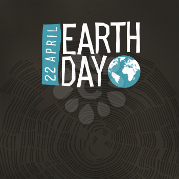 Earth Day Poster. Tree rings and Earth Day logo with date 22 April. Design poster template