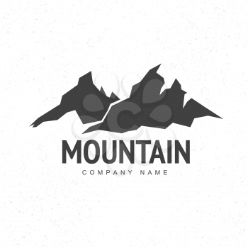Mountains logo template with abstract peaks background. Mountain monochrome abstract background. Mountaineering and Traveling icon. 