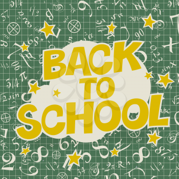 Welcome back to school poster. Back to School text with formulas on cell paper. Vector illustration. Elements are layered separately in vector file. Easy editable.